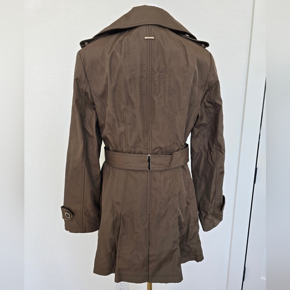 Calvin Klein Womens trench jacket coat Sz S brown button down, waist belt - Picture 5 of 10
